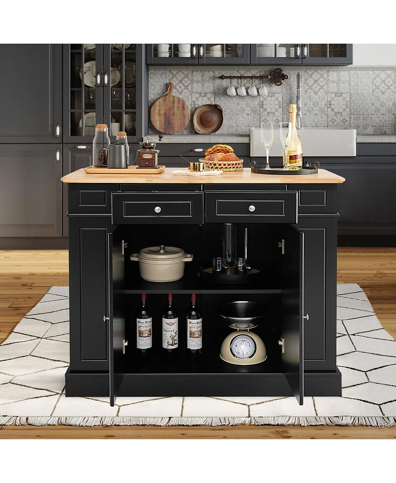 Kitchen Island with Storage and 3-Level Adjustable Shelves