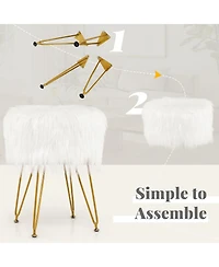 Faux Fur Vanity Stool Chair with Metal Legs for Bedroom and Living Room