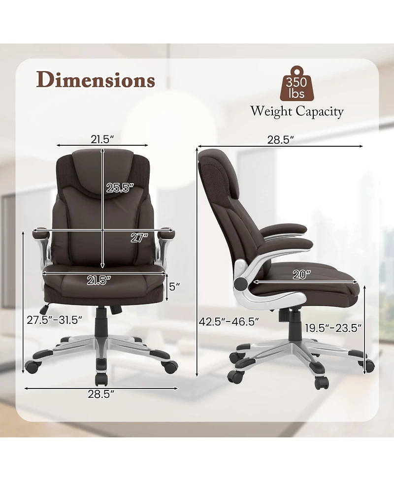 Ergonomic Office Pu Leather Executive Chair with Flip-up Armrests and Rocking Function