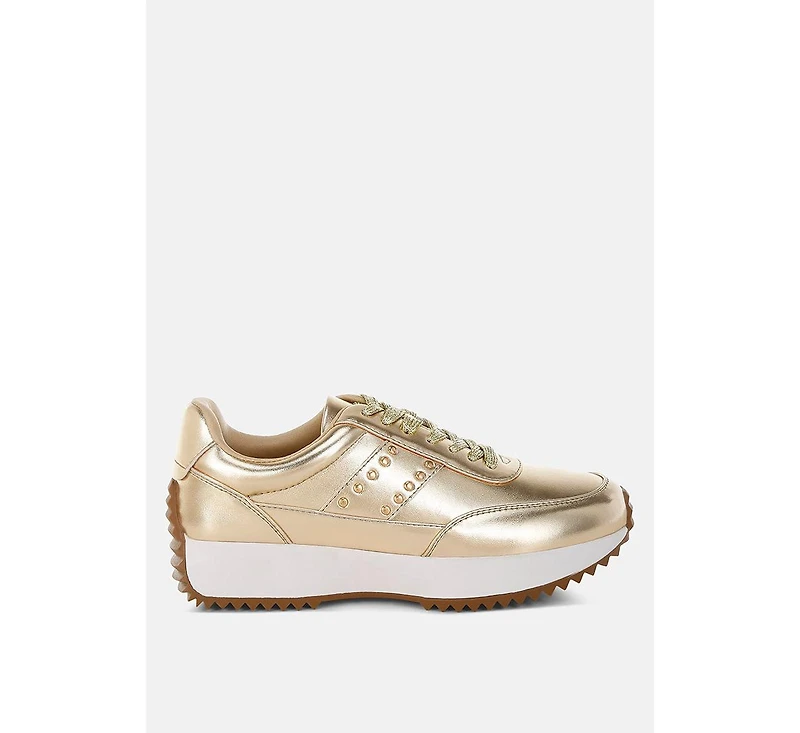 Mujori Metallic Pleather Studded Sneakers