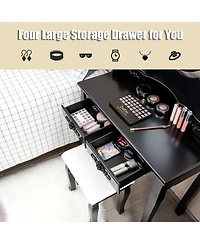 Makeup Dressing Table with Touch Switch Lighted Mirror and Cushioned Stool