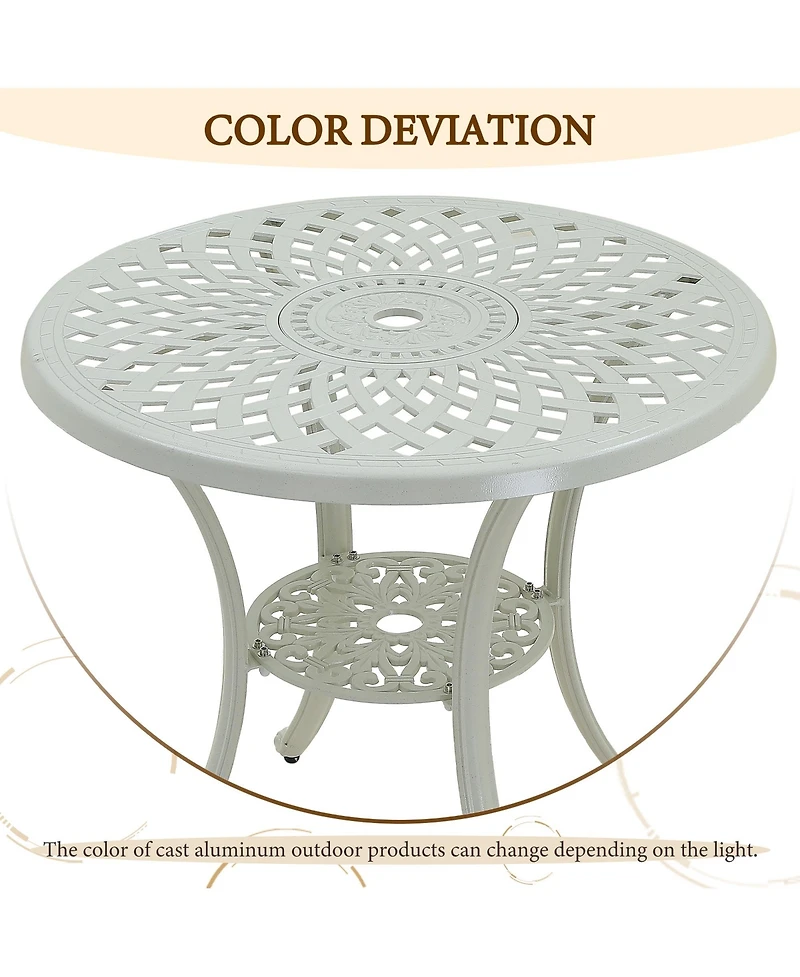 30 Inches Outdoor Dining Table with Umbrella Hole Cast Aluminium Patio Bistro Table Outdoor Round Bistro Table, Bronze