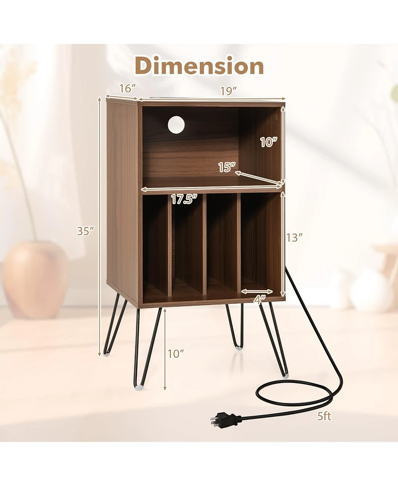Record Player Stand with Charging Station for Living Room Bedroom