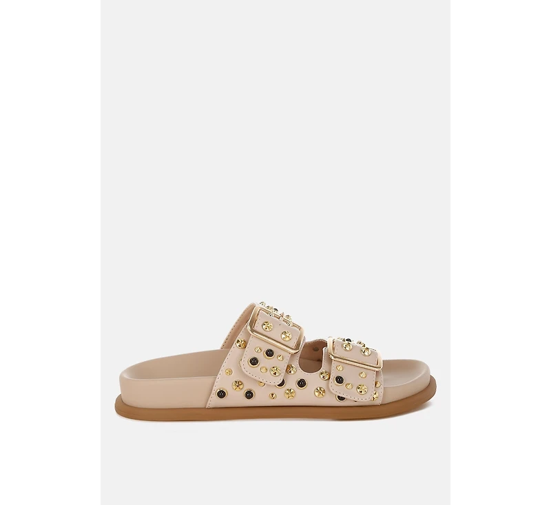 Jayata Metallic Stud Embellished Sliders
