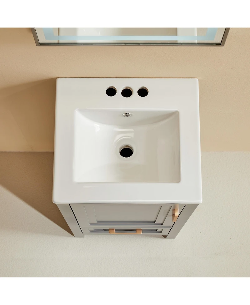 Casainc Fully Assembled 18" Freestanding Single Bathroom Vanity with 2 Handles Sets