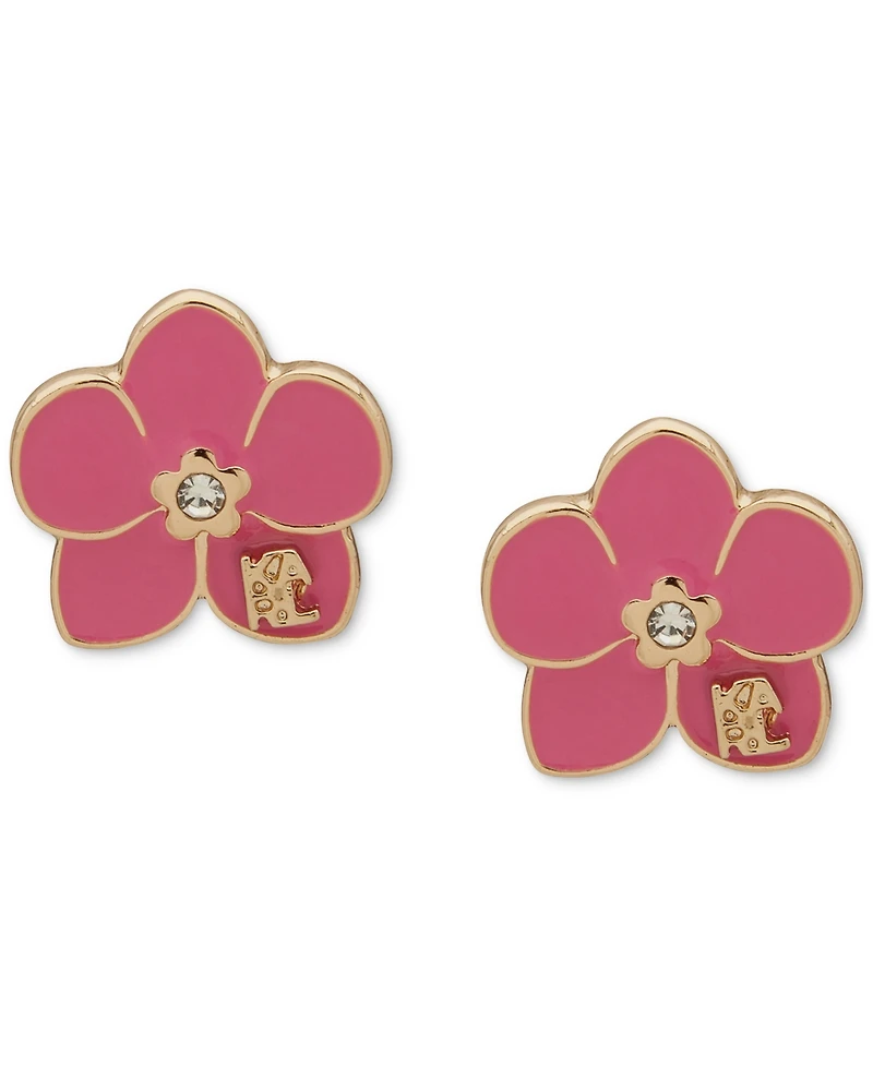 Karl Lagerfeld Paris Gold-Tone Crystal Epoxy Orchid Stud Earrings