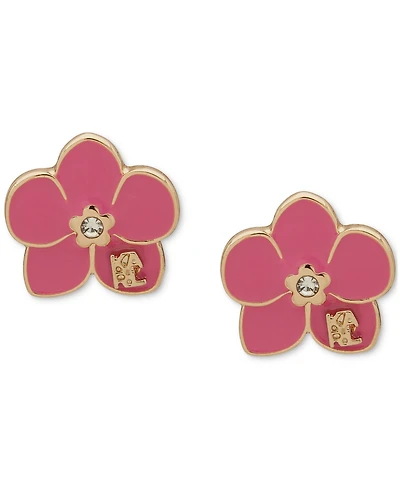 Karl Lagerfeld Paris Gold-Tone Crystal Epoxy Orchid Stud Earrings