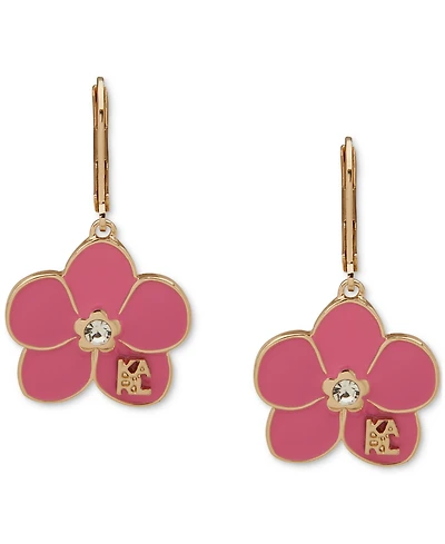 Karl Lagerfeld Paris Gold-Tone Enamel Flower Logo Drop Earrings