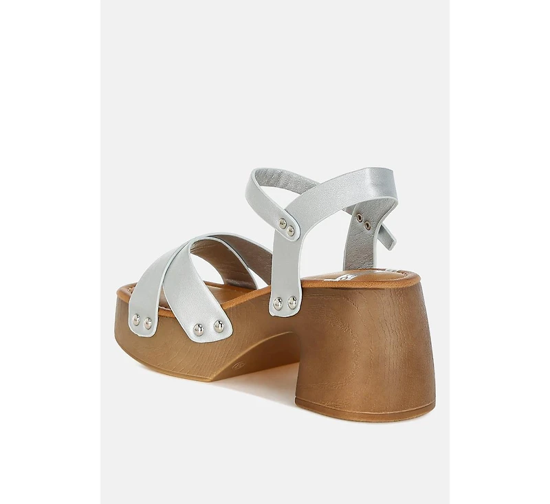 Morasa Metallic Pleather Clog Sandals