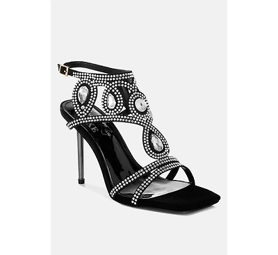 Fialka Diamante & Rhinestones Stiletto Sandals