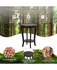 2-tier Round End Table with Solid Wood Legs