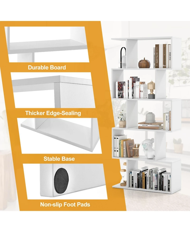 5-Tier Bookshelf with Anti-Toppling Device for Living Room Home Office