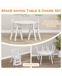 Wood Activity Kids Table and Chair Set with Center Mesh Storage