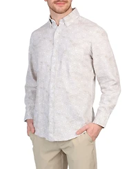 Tailorbyrd Big & Tall Batik Printed Linen Blend Long Sleeve Shirt for Men Xxl Dove White