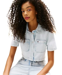 Tommy Jeans Women's Cropped Short-Sleeve Denim Shirt