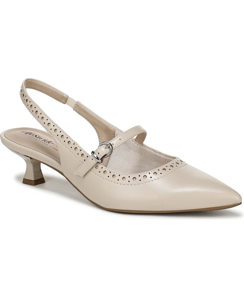 LifeStride Women's Marilyn Pointed Toe Kitten Heel Slingback Pumps