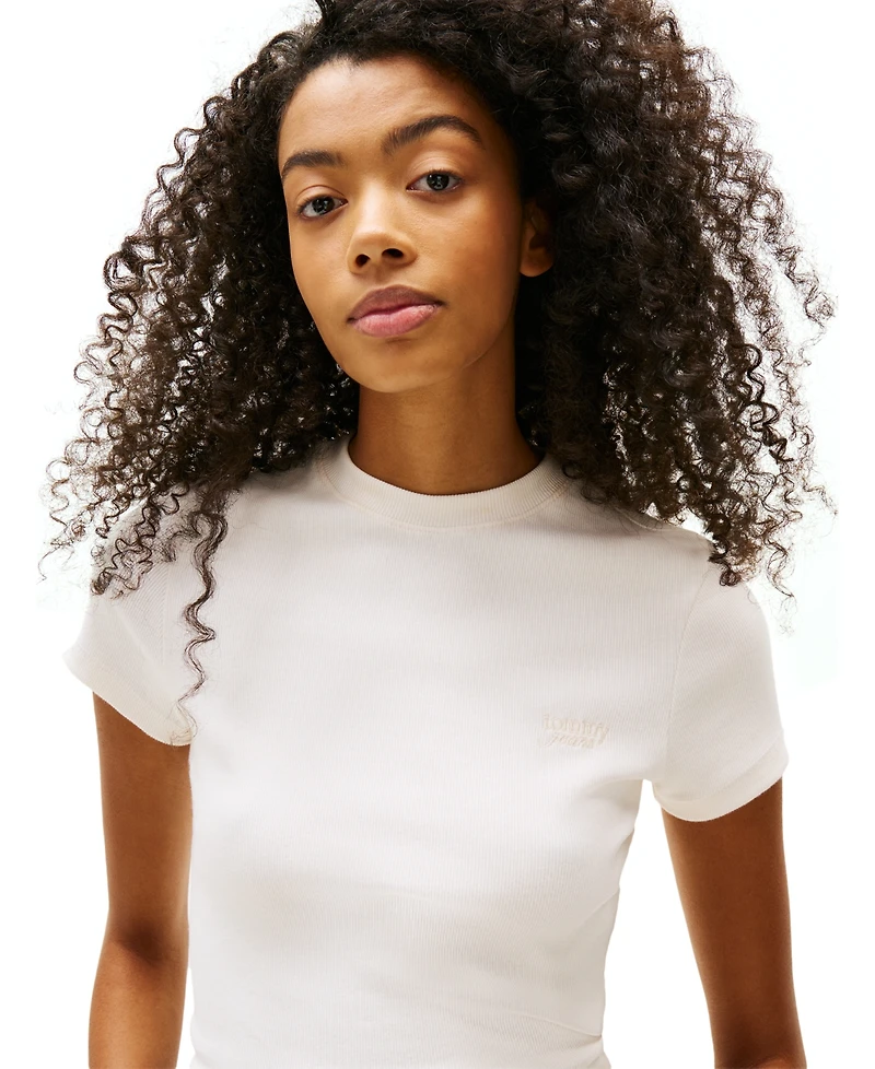 Tommy Jeans Women's Slim-Fit Cropped Ribbed T-Shirt