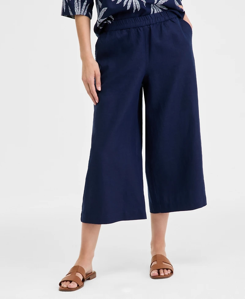 Charter Club Women's Cropped Wide-Leg 100% Linen Pants, Exclusively at Macy's