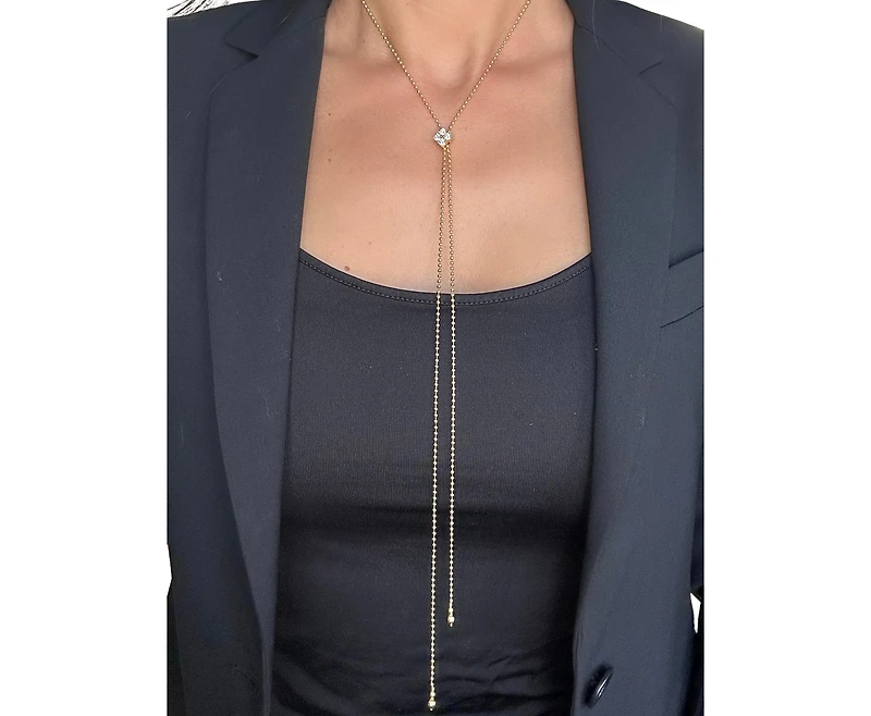 Beaded Chain Lariat Necklace with Cz Accent