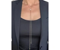 Beaded Chain Lariat Necklace with Cz Accent