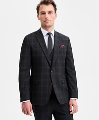 Bar Iii Men's Slim-Fit Green & Burgundy Plaid Suit Separate Jacket, Macy's Exclusive