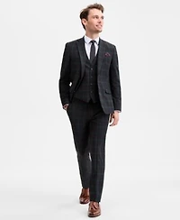 Bar Iii Mens Slim Fit Green Burgundy Plaid Vested Suit Separates Macys Exclusive
