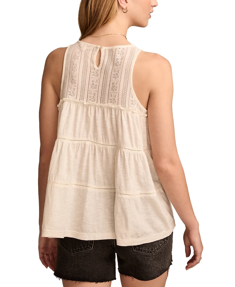 Lucky Brand Women's Lace Ruffle Tiered Tunic Top