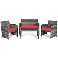 4PCS Patio Rattan Furniture Set Conversation Glass Table Top