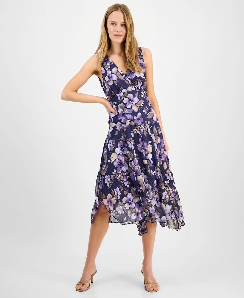Connected Women's Floral-Print Asymmetrical Midi Dress