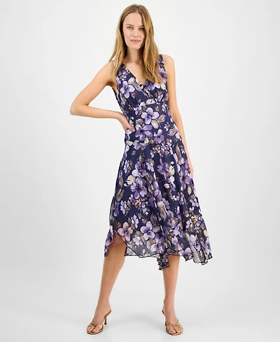 Connected Women's Floral-Print Asymmetrical Midi Dress