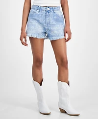 Indigo Rein Juniors' Paisley-Print Festival Denim Shorts