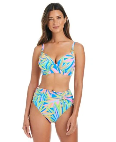 Bleu By Rod Beattie Womens On The Bright Side Printed Underwire Bikini Top High Waist Sarong Bikini Bottoms
