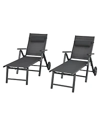 2PCS Patio Lounge Chair W/ Wheels Neck Pillow Aluminum Frame Adjustable