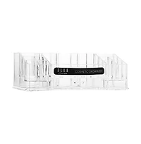 Acrylic Makeup Tray Organizer– 16 Compartments 1 Drawer, Rectangular Holder for Brushes, Eyeshadow Palettes, Skincare & Beauty Supplies