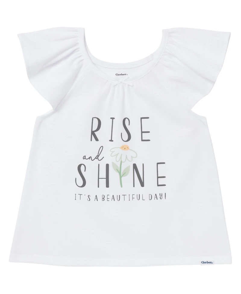 Gerber Toddler Girls 3-Piece T-Shirt, Shorts & Pants Pajama Set, Garderning, 5T