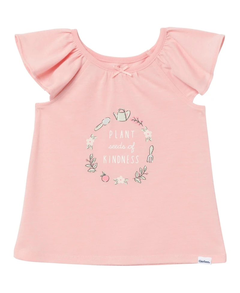 Gerber Toddler Girls 3-Piece T-Shirt, Shorts & Pants Pajama Set, Garderning, 5T