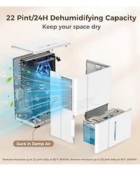 Cowsar 2500sq.ft Multifunctional Dehumidifier, 22-Pint, Drain Hose, Smart Humidity Ctrl