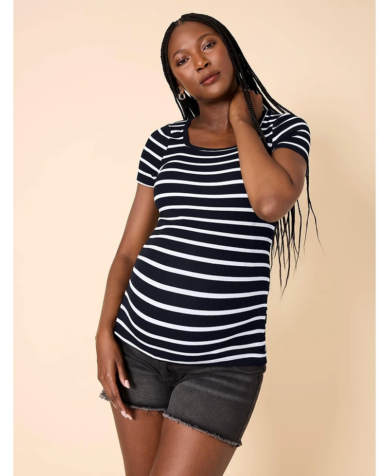 Motherhood Maternity Square Neck Rib Knit Short Sleeve Top