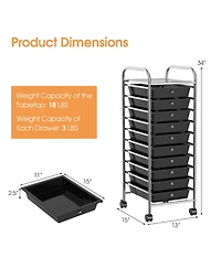 10 Drawer Rolling Storage Cart Organizer with 4 Universal Casters