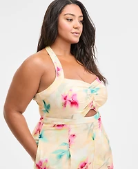 Bar Iii Trendy Plus Printed Halter Jumpsuit, Exclusively at Macy's