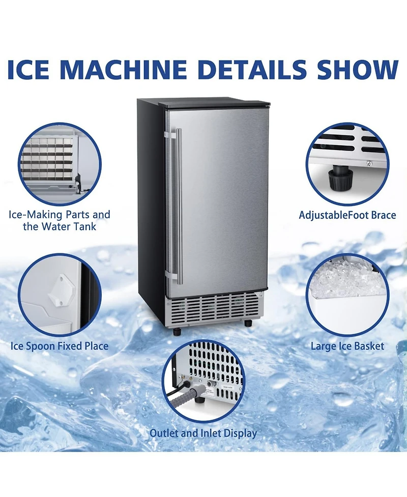 Cowsar,80Lbs Commercial Ice Maker, Stainless Steel, Undercounter/Freestanding, Clear Cube