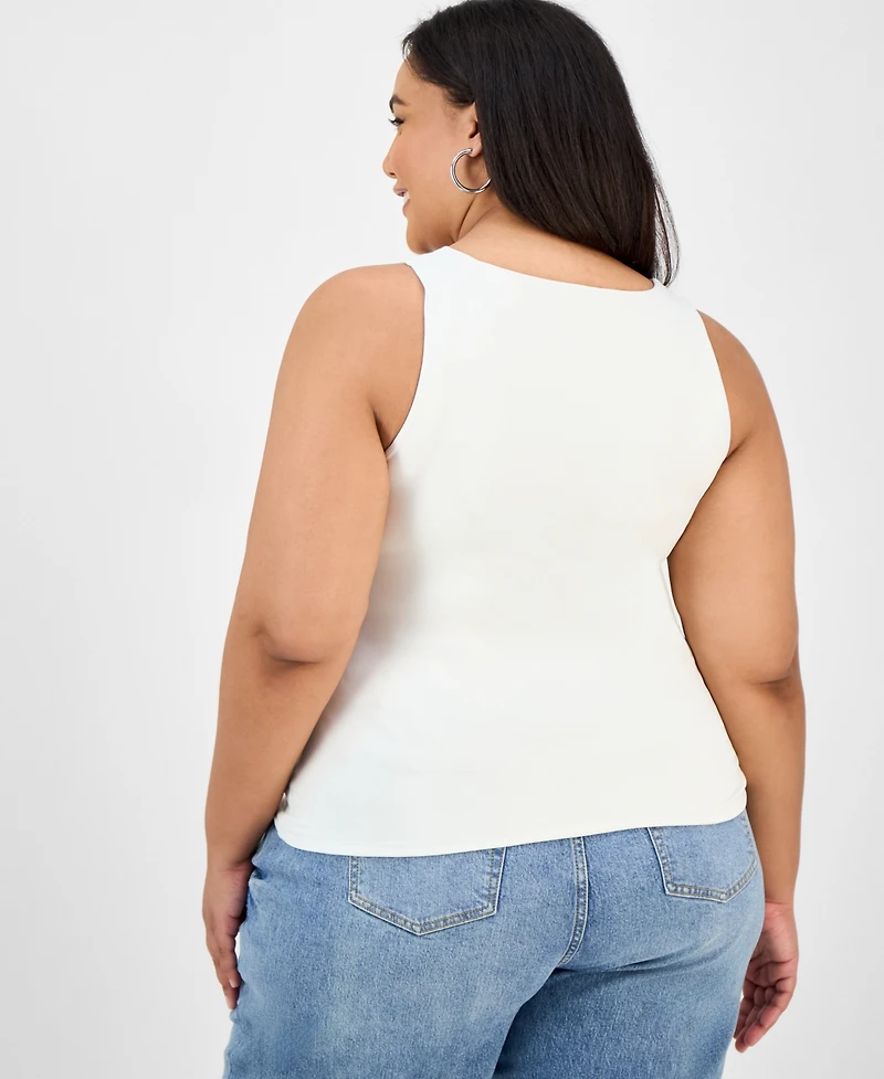 Bar Iii Trendy Plus Ruched V-Neck Tank Top, Exclusively at Macy's