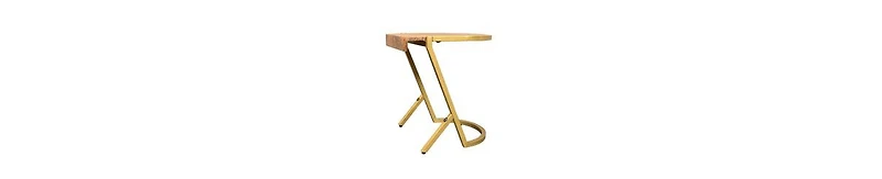 Compact C-Shaped Side Table with Drop-Edge Mango Wood Surface