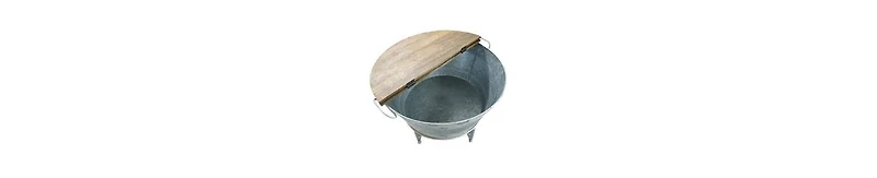 Modern Cocktail Table with Tub-Like Metal Base and Round Top