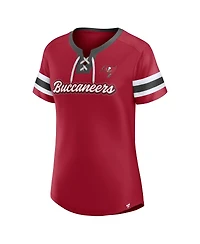 Fanatics Women's Red Tampa Bay Buccaneers True Catch Iconic Rhinestone Bling Athena Lace-Up T-Shirt