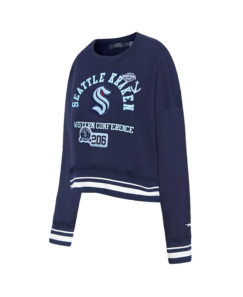 Pro Standard Women's Deep Sea Blue Seattle Kraken Area Code Cropped Pullover Sweatshirt