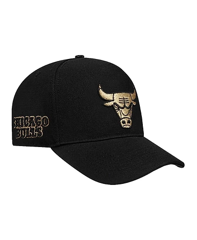 Pro Standard Men's Black Chicago Bulls Metallic Logo Pinch Front Adjustable Hat