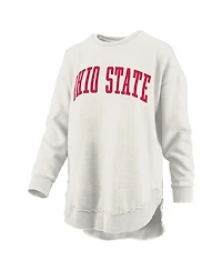 Pressbox Women's Oatmeal Ohio State Buckeyes Melange Poncho Vintage Fleece Long Sleeve Pullover Sweatshirt