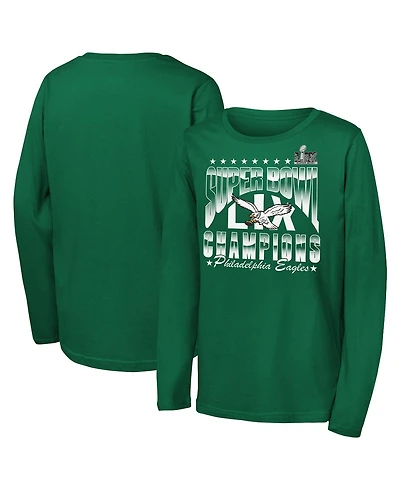 Outerstuff Big Boys and Girls Kelly Green Philadelphia Eagles Super Bowl Lix Champions Retro Arch Long Sleeve T-Shirt