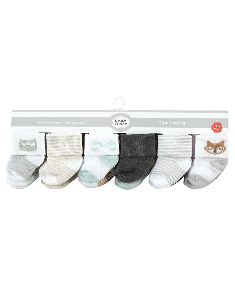 Luvable Friends Baby Boys Unisex Cotton Rich Terry Socks 24-Pack